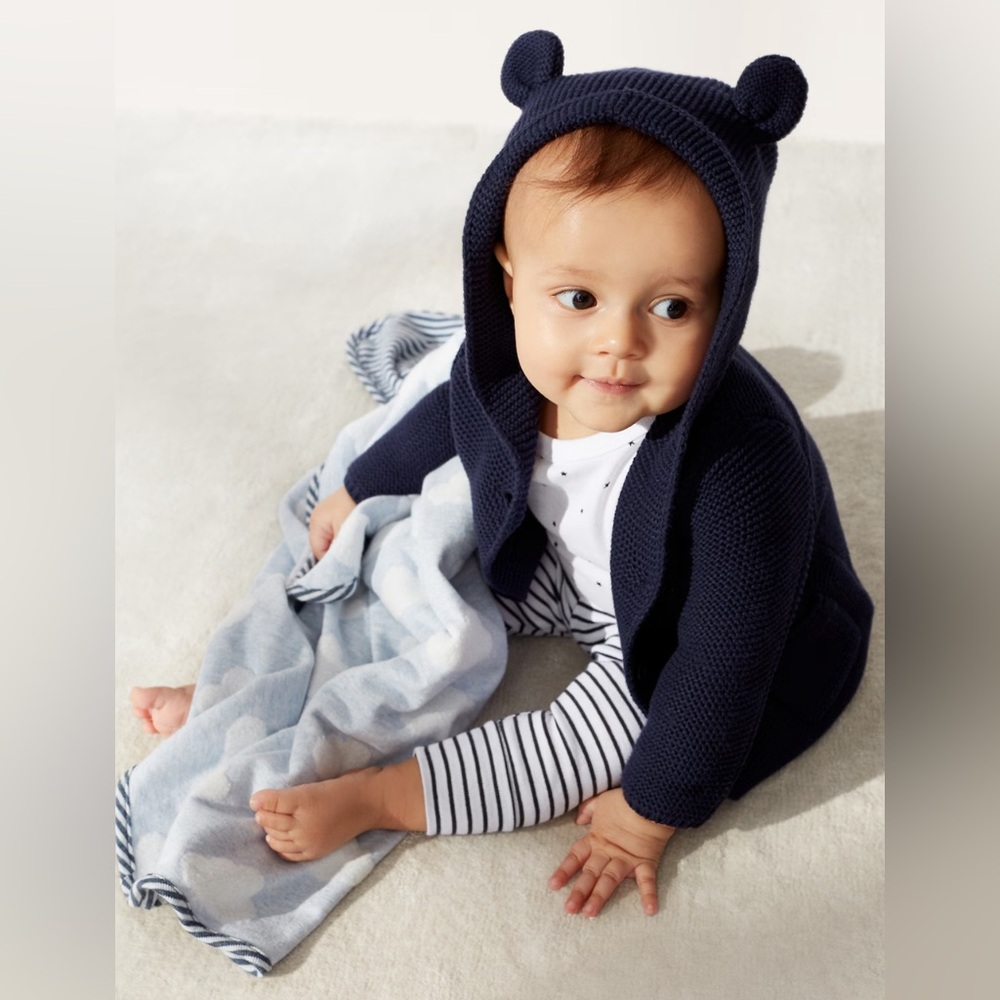 Baby Gap - Brannan Bear Knit Hooded Sweater - Navy / Dark Night